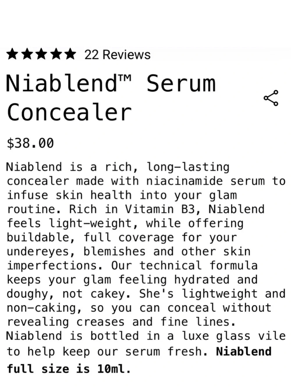 TOYFACTORY Niablend Serum Concealer in Shade F2 (Fair; Warm & Cool) NEW! TRAVEL!